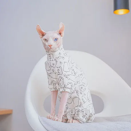 Polar Bear Print Sphynx Cat Onesies Pajamas