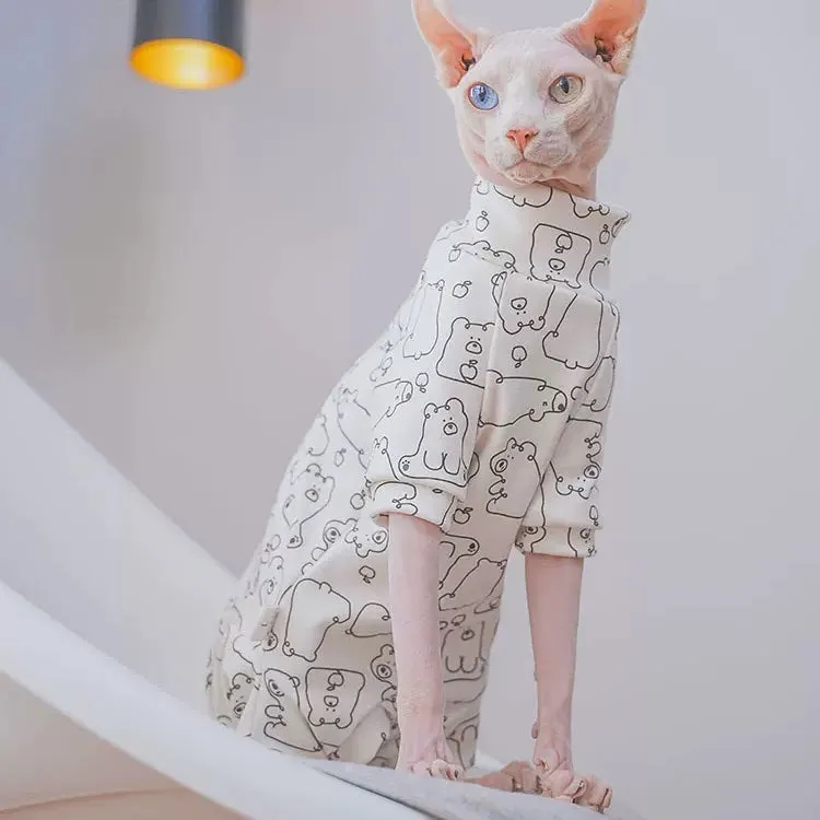 Polar Bear Print Sphynx Cat Onesies Pajamas