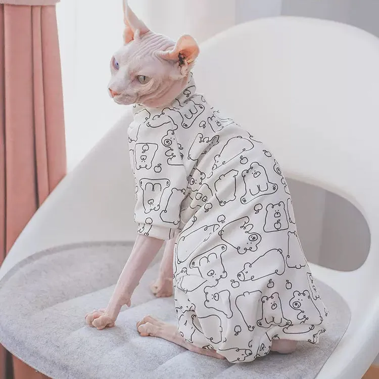 Polar Bear Print Sphynx Cat Onesies Pajamas