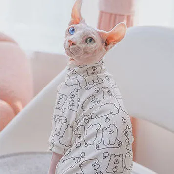 Polar Bear Print Sphynx Cat Onesies Pajamas