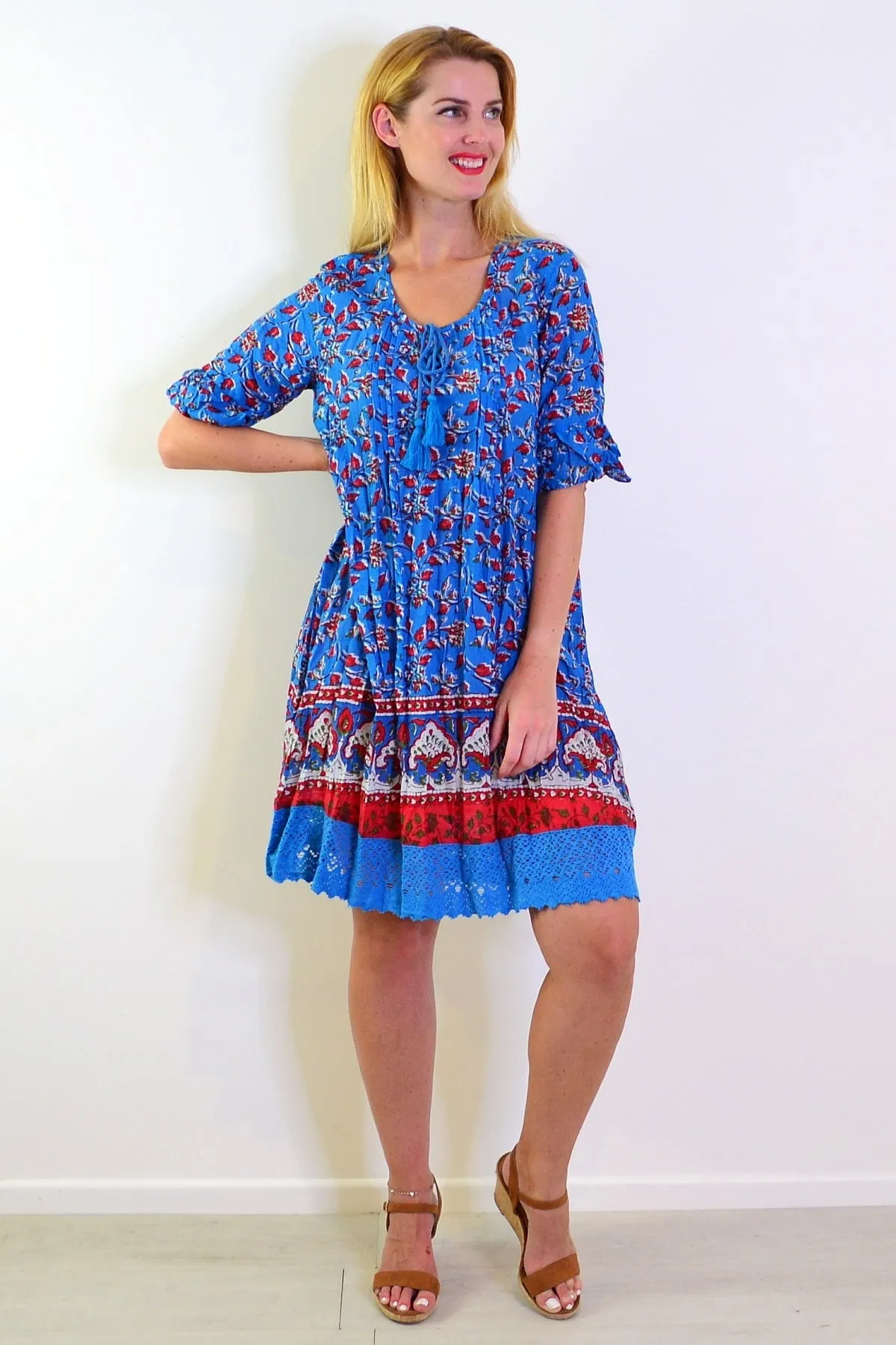 Red Blue Hannah Boho Tunic Dress