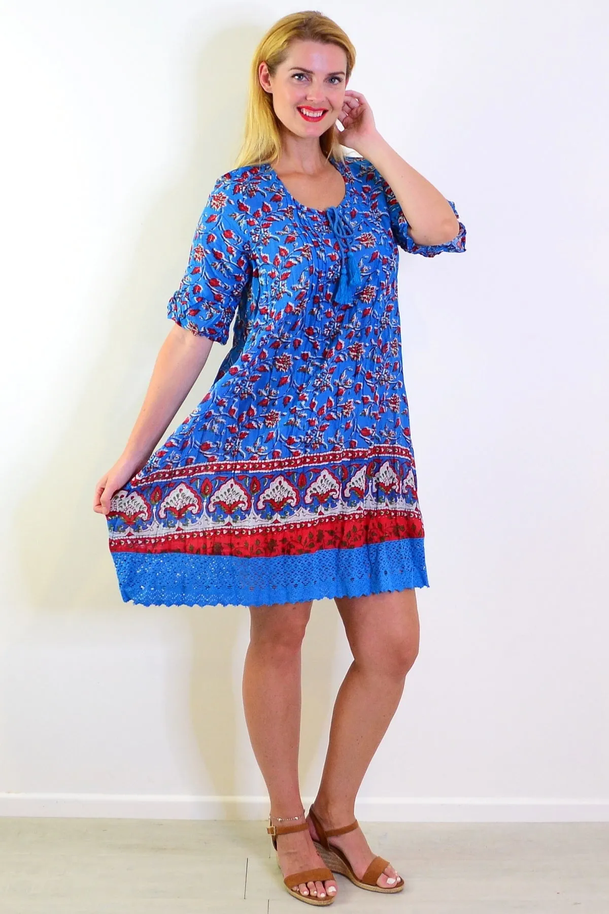 Red Blue Hannah Boho Tunic Dress