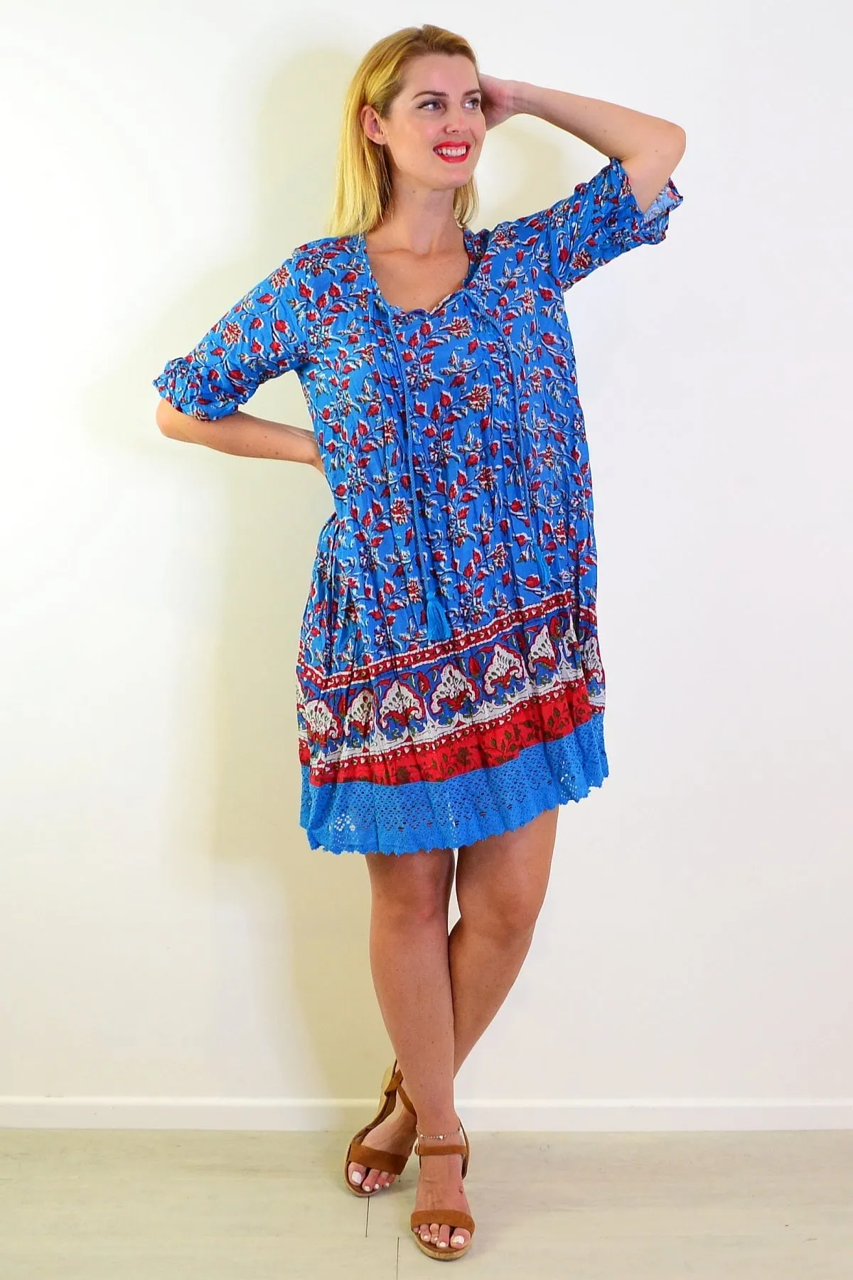 Red Blue Hannah Boho Tunic Dress