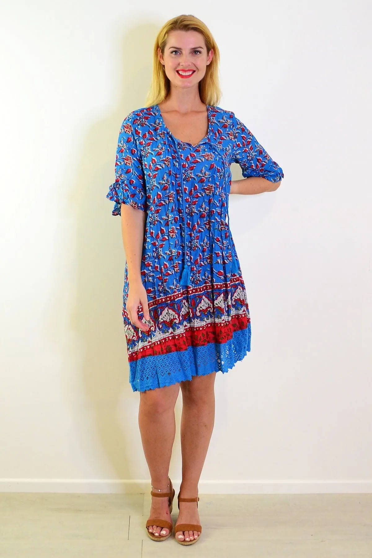 Red Blue Hannah Boho Tunic Dress