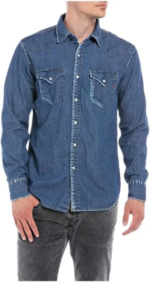 Replay Denim Shirt M4981.000 In Blue For Men