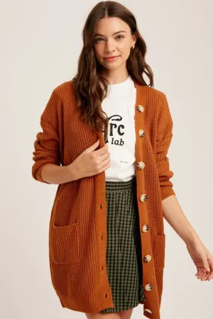 Rust Button Down Cardigan