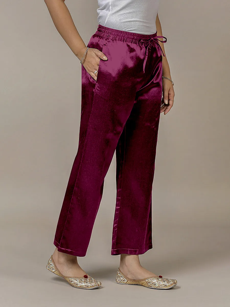 Swara x Tyohaar | Mulberry Red Mashru Silk Pants