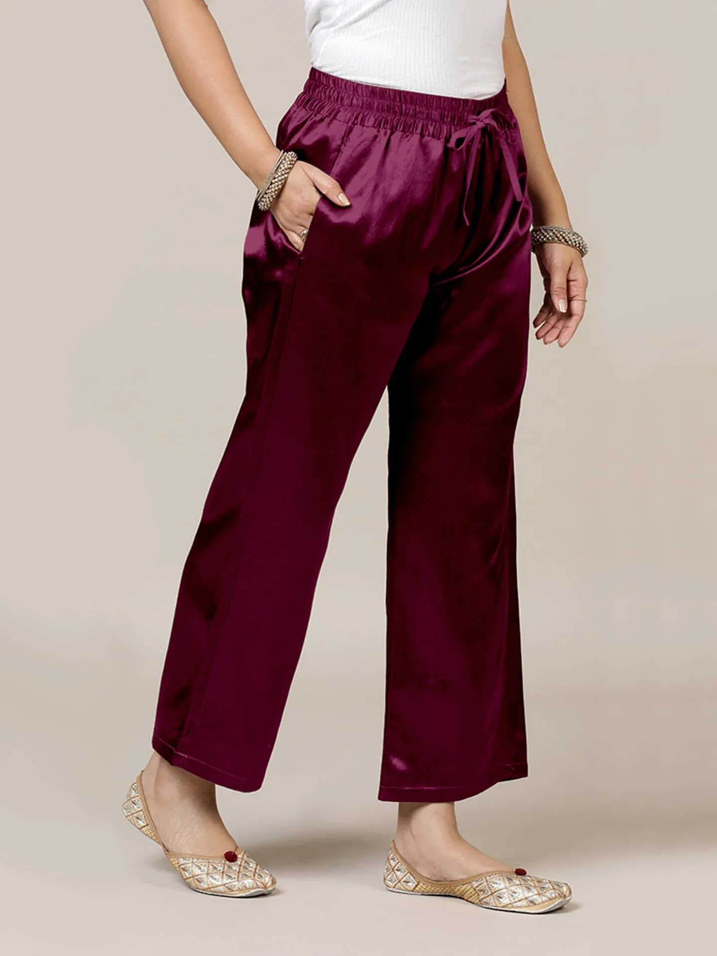 Swara x Tyohaar | Mulberry Red Mashru Silk Pants