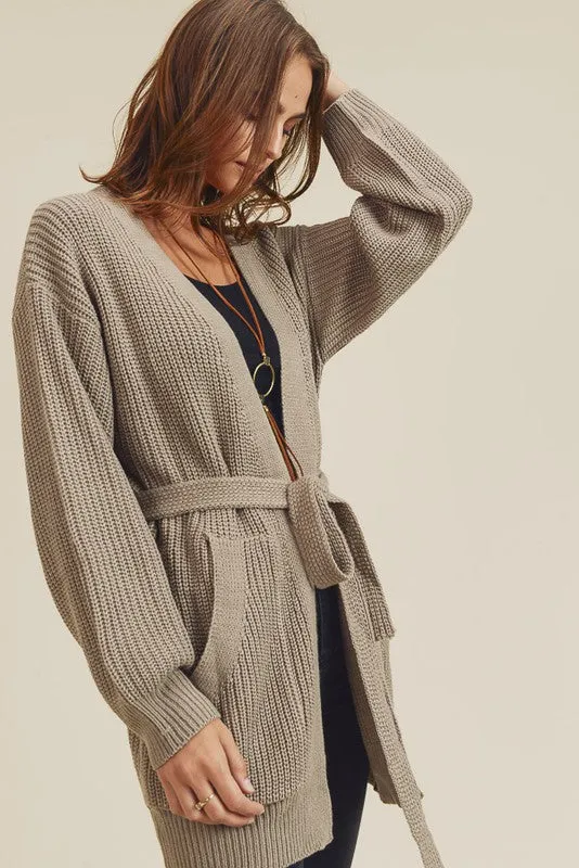 Taupe Tie Cardigan