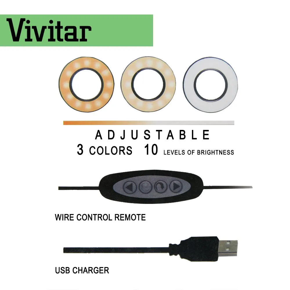 Vivitar Selfie Ring LED Light with Cellphone Stand and Microphone Holder for Live Stream Makeup, 3-Light Mode 10-Level Brightness Adjustment