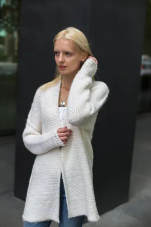 White alpaca knit cardigan.