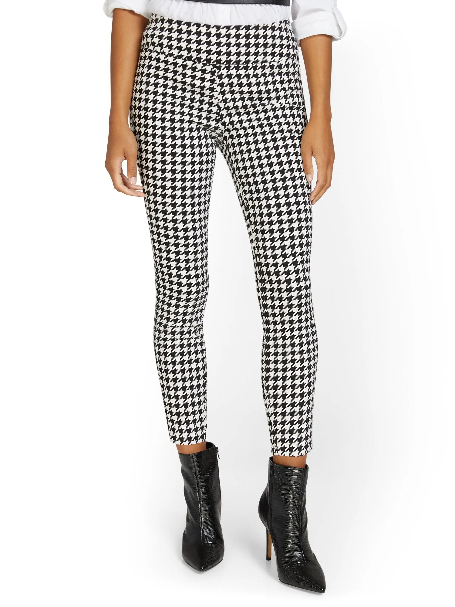 Whitney High-Waisted Pull-On Slim-Leg Ankle Pant - Houndstooth