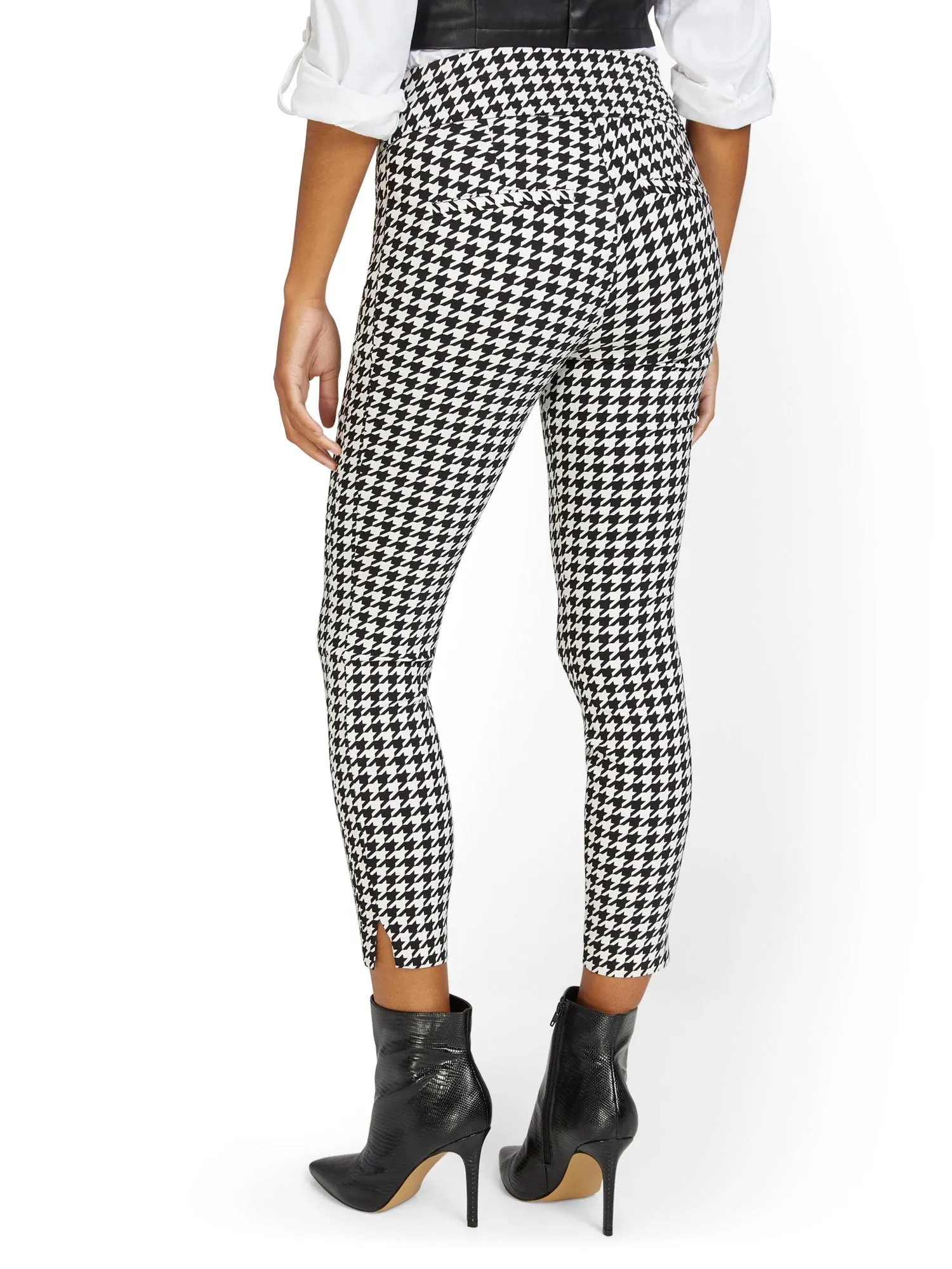 Whitney High-Waisted Pull-On Slim-Leg Ankle Pant - Houndstooth