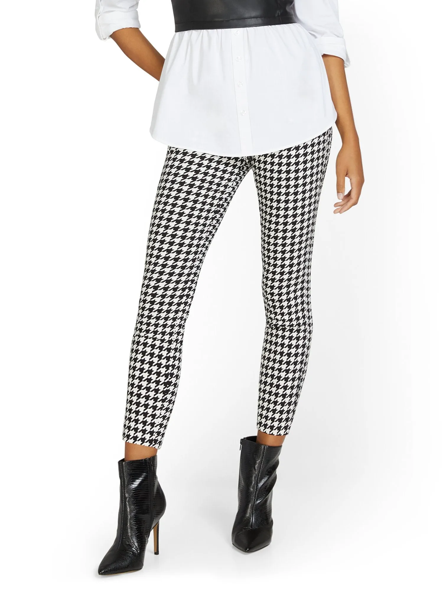 Whitney High-Waisted Pull-On Slim-Leg Ankle Pant - Houndstooth