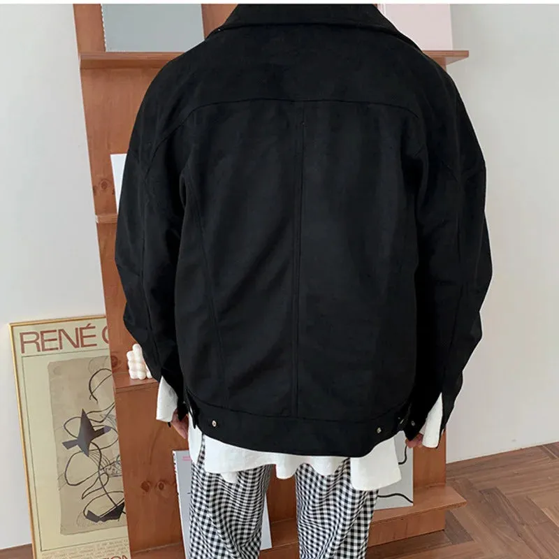 WIAOFELLAS  -  Spring New Men's Lapel Jacket Short Jacket Korean Fashion Youth Coat Single Breasted Double Pockets Workwear 2Y5283