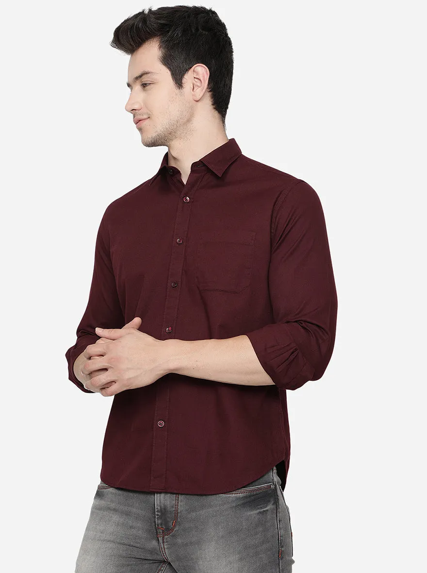 Wine Solid Classic Fit Casual Shirt | Greenfibre